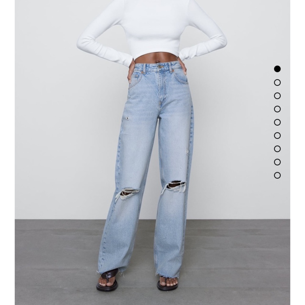 Zara Wide Leg Full Length Ripped Jeans